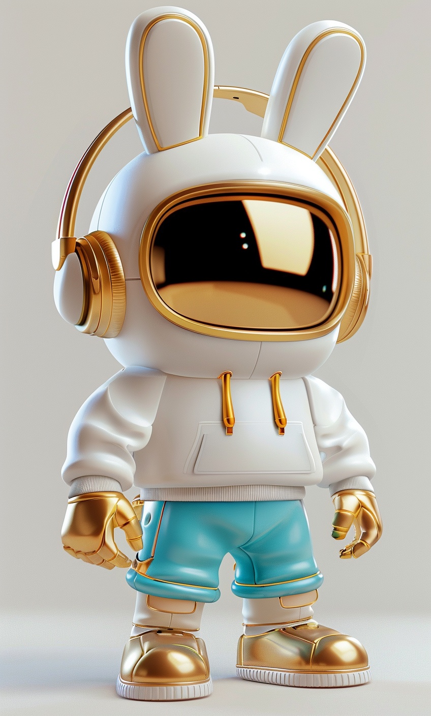 Elegant 3D Renderings of Bunny Astronaut Character in Chibi Style