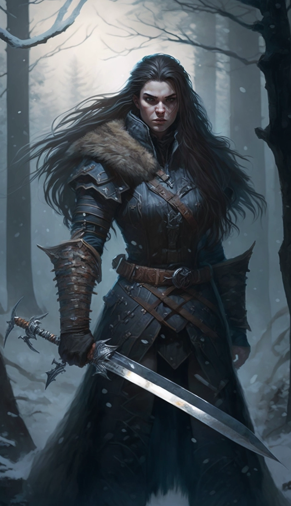 Dark Warrior: Female Knight with Glowing Sword