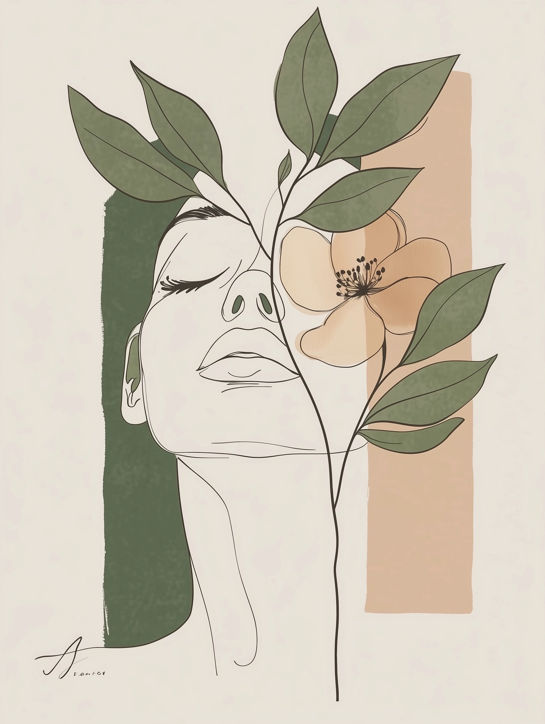 Boho Woman Art Print: Floral Line Art for Your Home