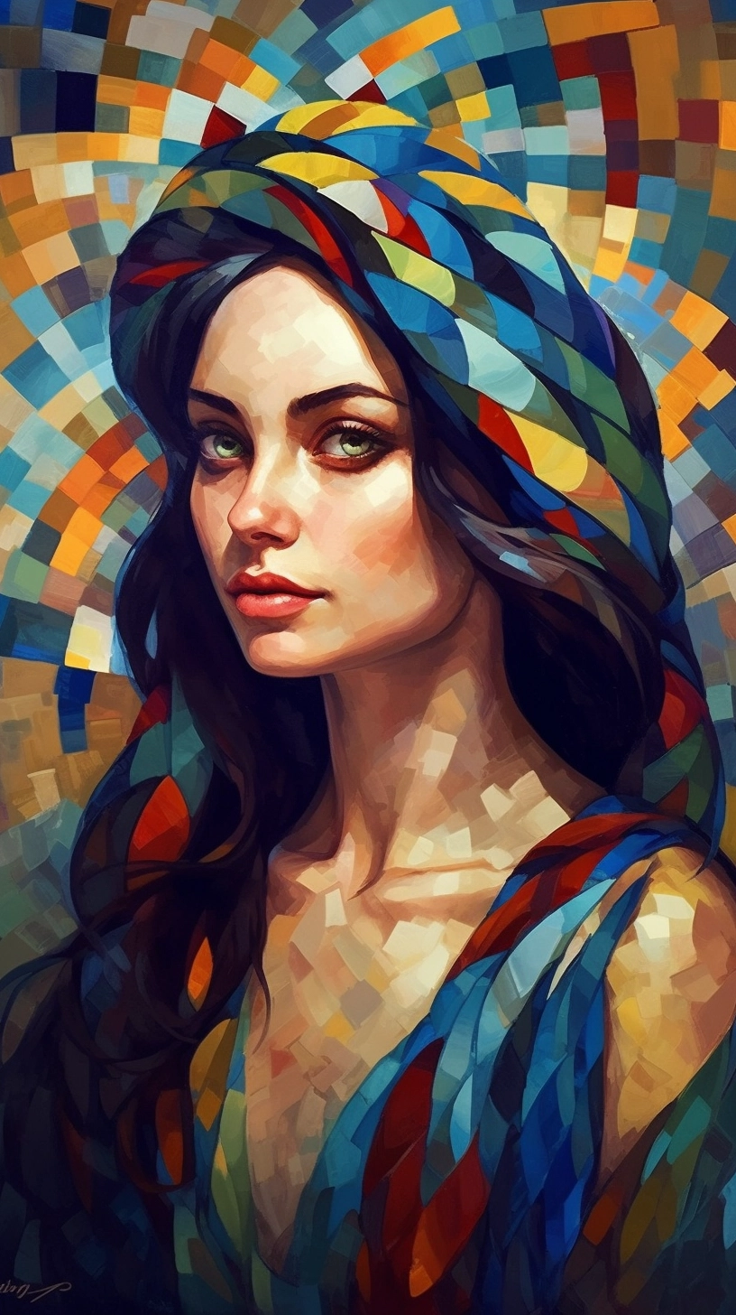 Colorful Geometric Art: Woman with Serene Face