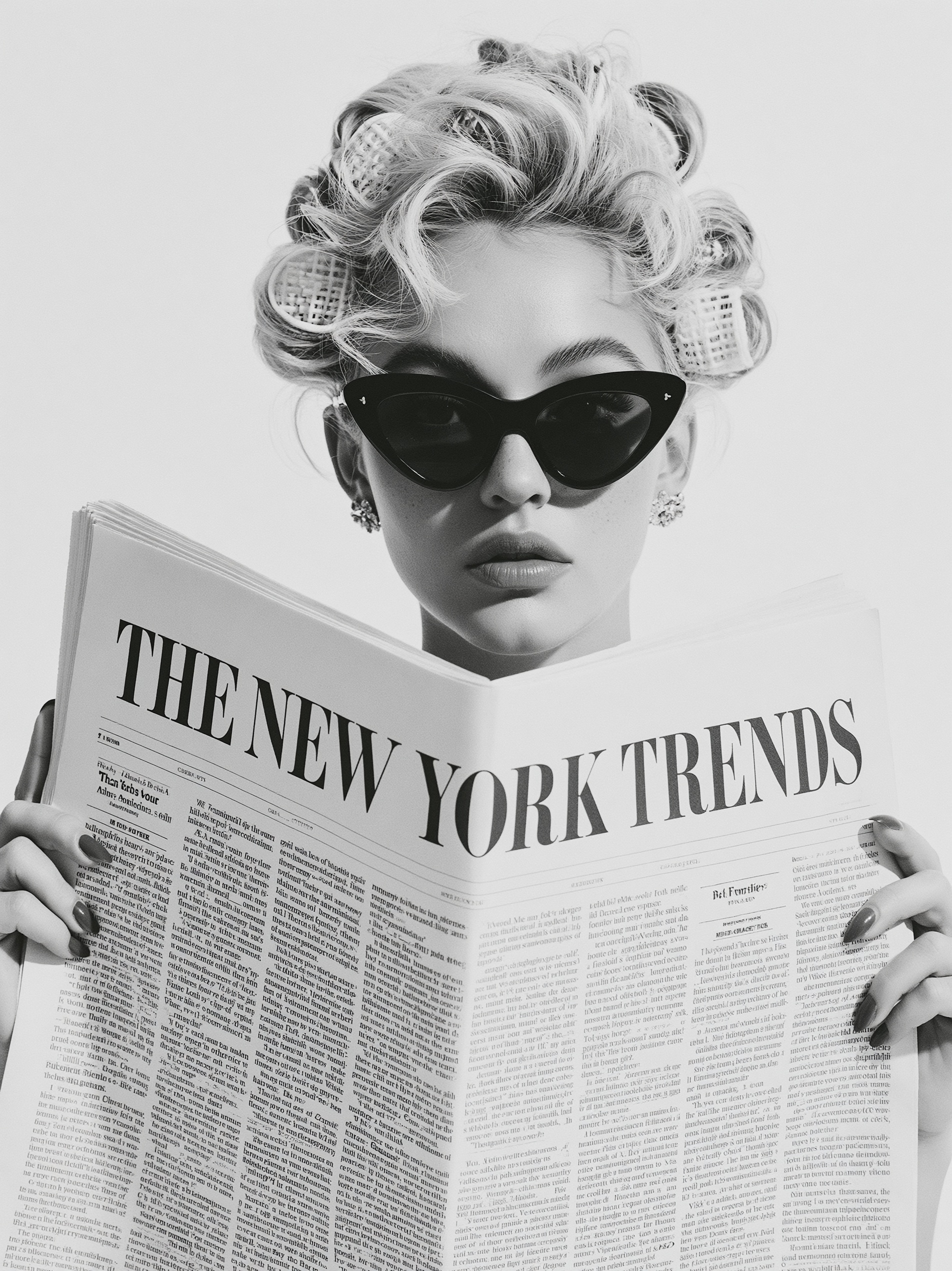 Trendy Black & White: Woman in Cat-Eye Sunglasses