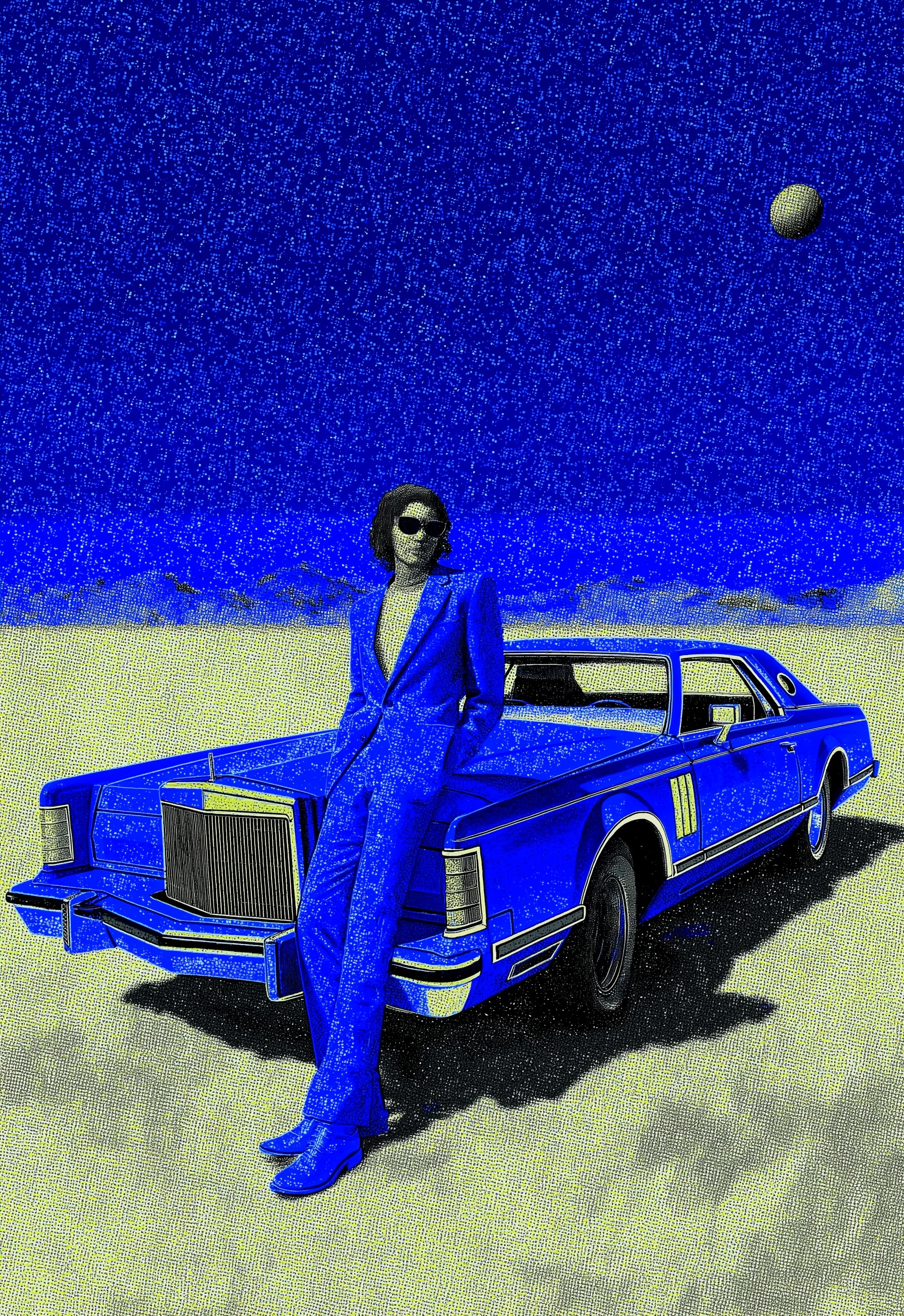 Winter Elegance: Black Model & Vintage Lincoln