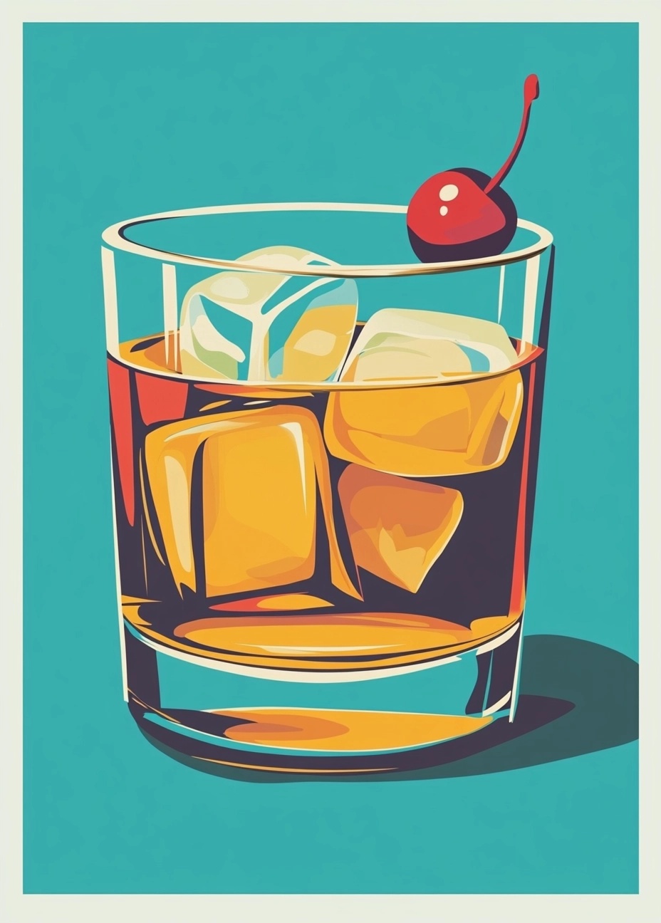 Stylish Old Fashioned Cocktail Illustration