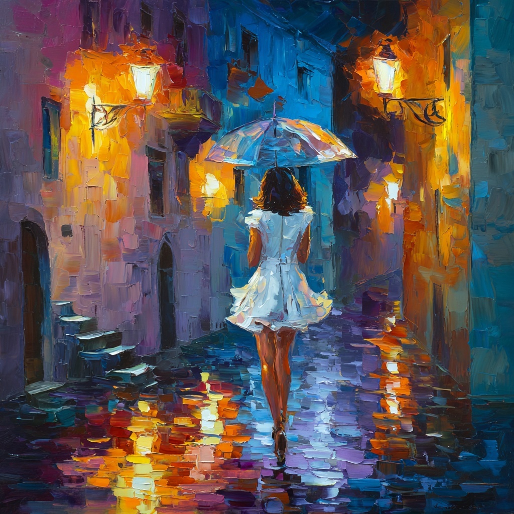 Romantic Rainy Street: Fine Art Impression