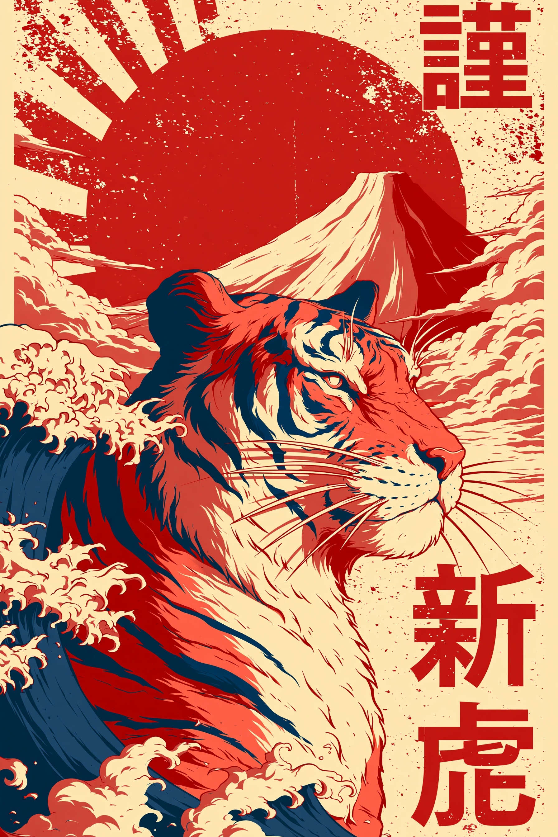Retro Japanese Tiger Poster: Vintage Artwork