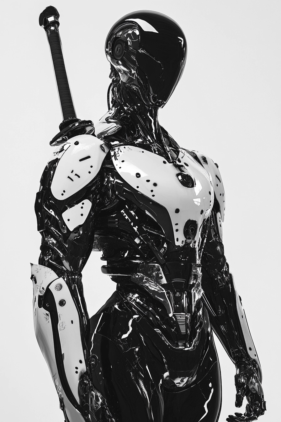 Futuristic Cyborg: Striking Armor & Liquid Sword