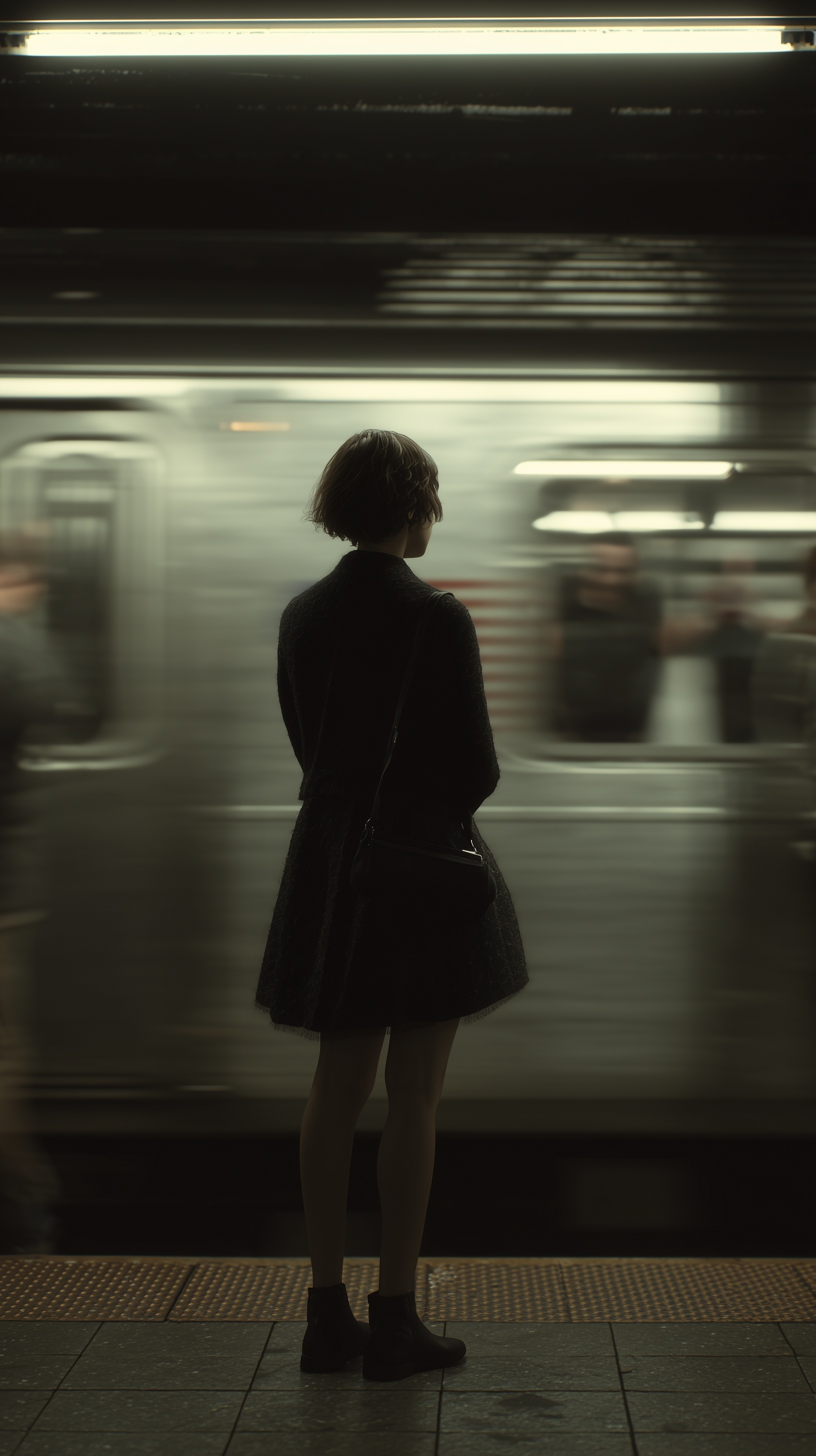 Modern Woman Waiting for Subway: 16K UHD Photo