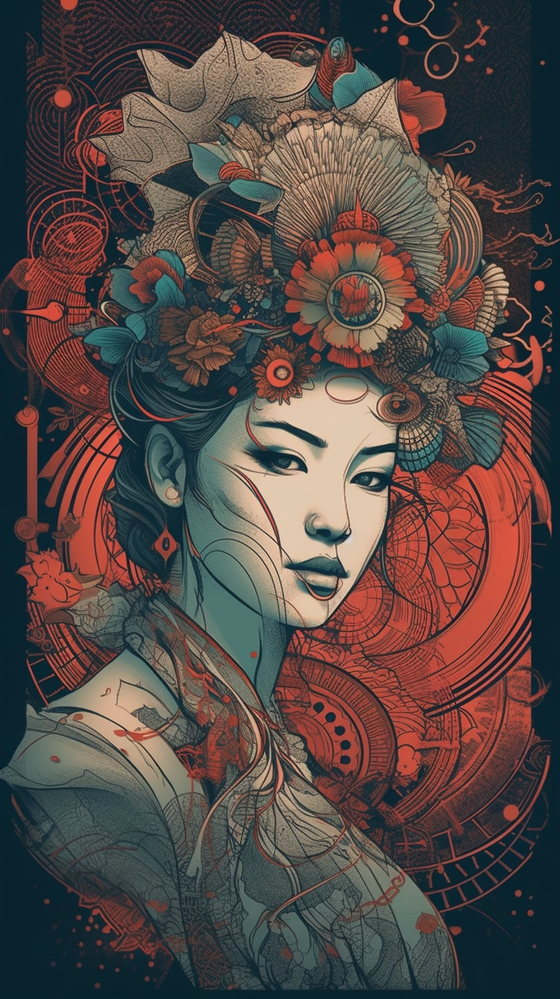 Cosmic Geisha: Retro Futurist Portrait Collage