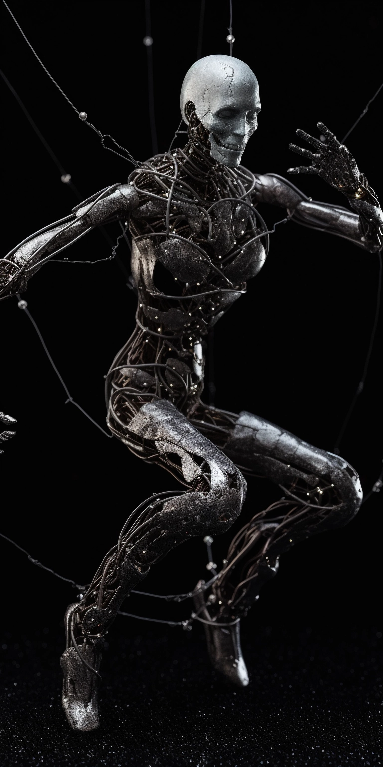 Space Marionette: Shiny Black & Hammered Silver Android