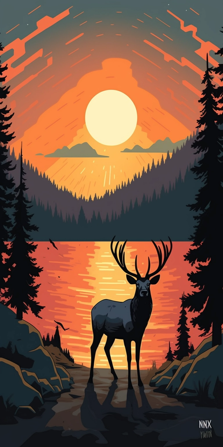 Vintage Elk Travel Poster with Cosmic Sky