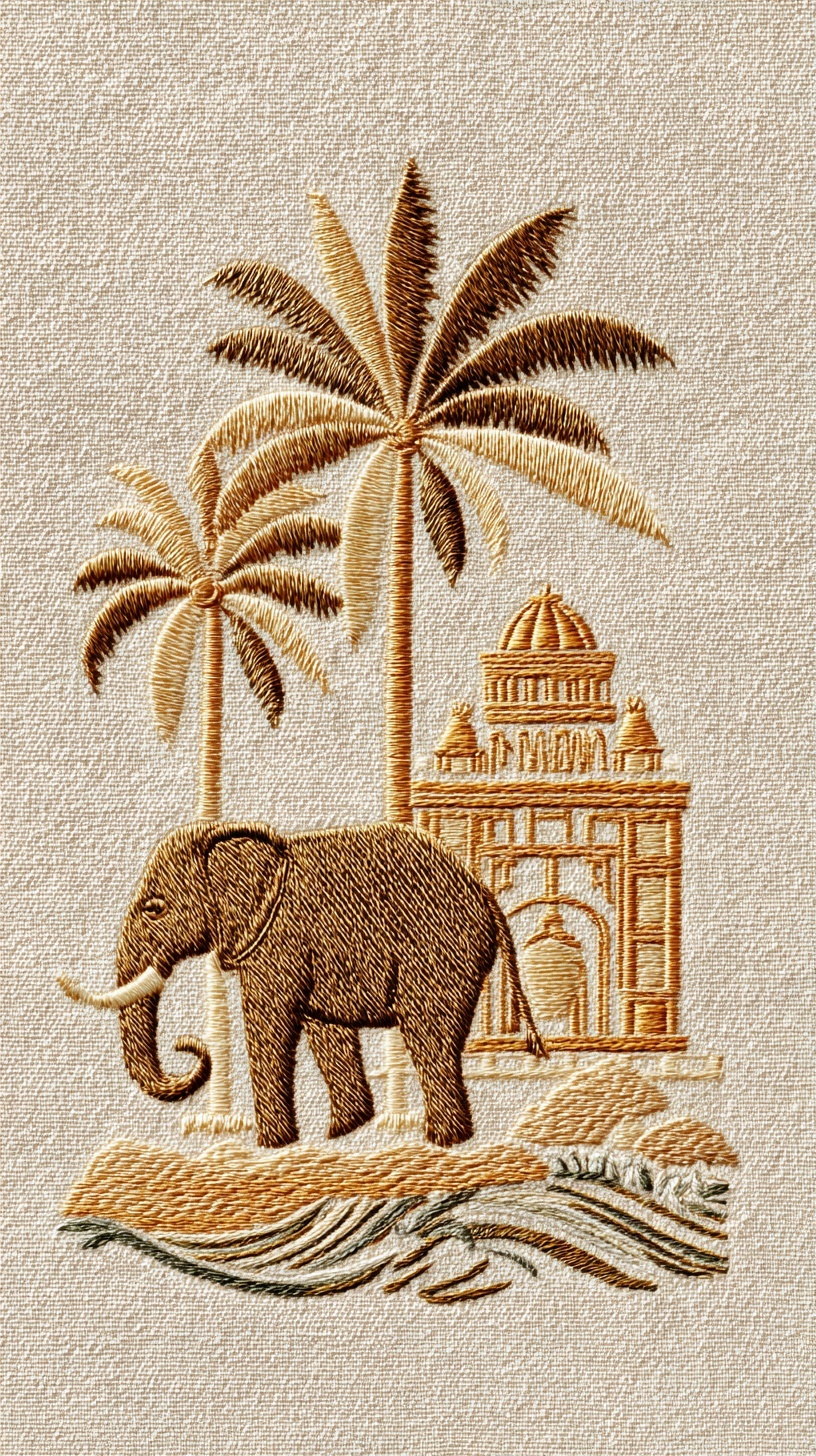 Vintage Gold Elephant Logo with Mumbai Elements