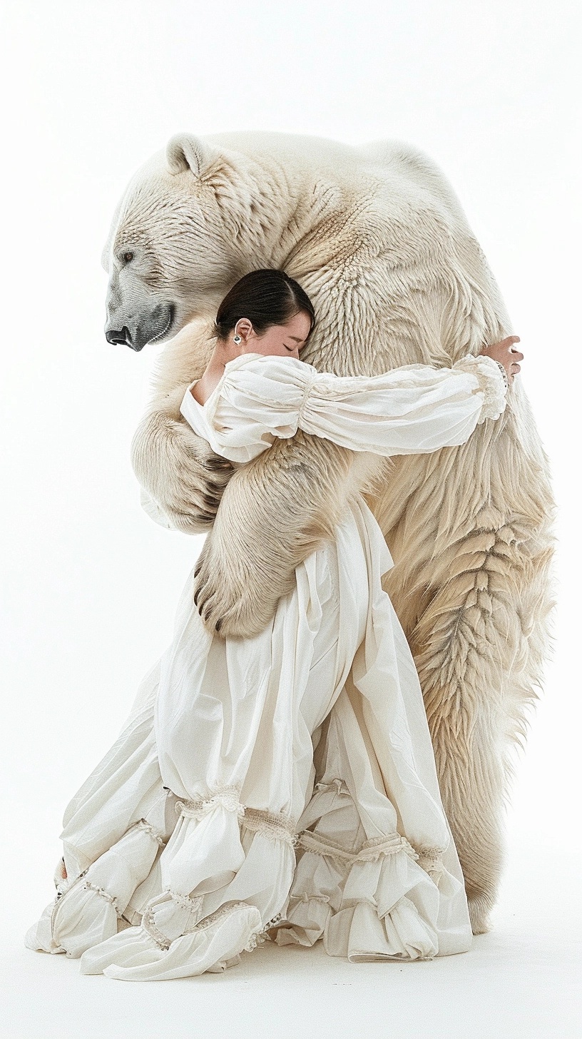 Graceful Leap: Woman and Polar Bear in Harmony