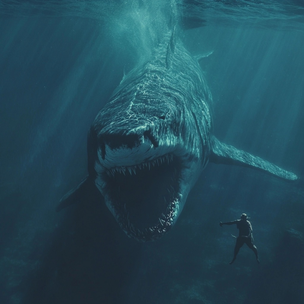 Realistic Megalodon in Crystal Clear Ocean