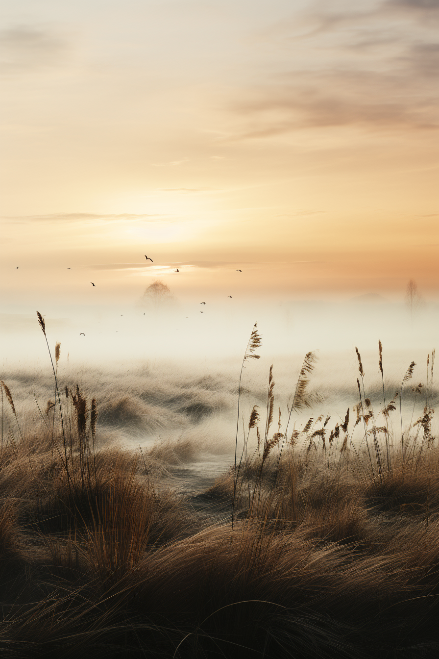 Foggy Grass: Exquisite 8K Landscape in Pastel Tones