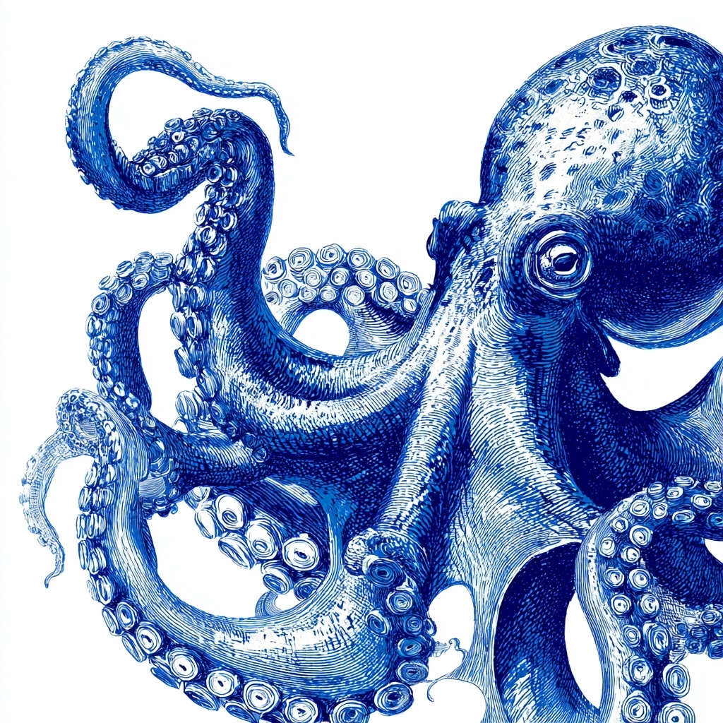 Elegant Blue Octopus Design with Clear Background