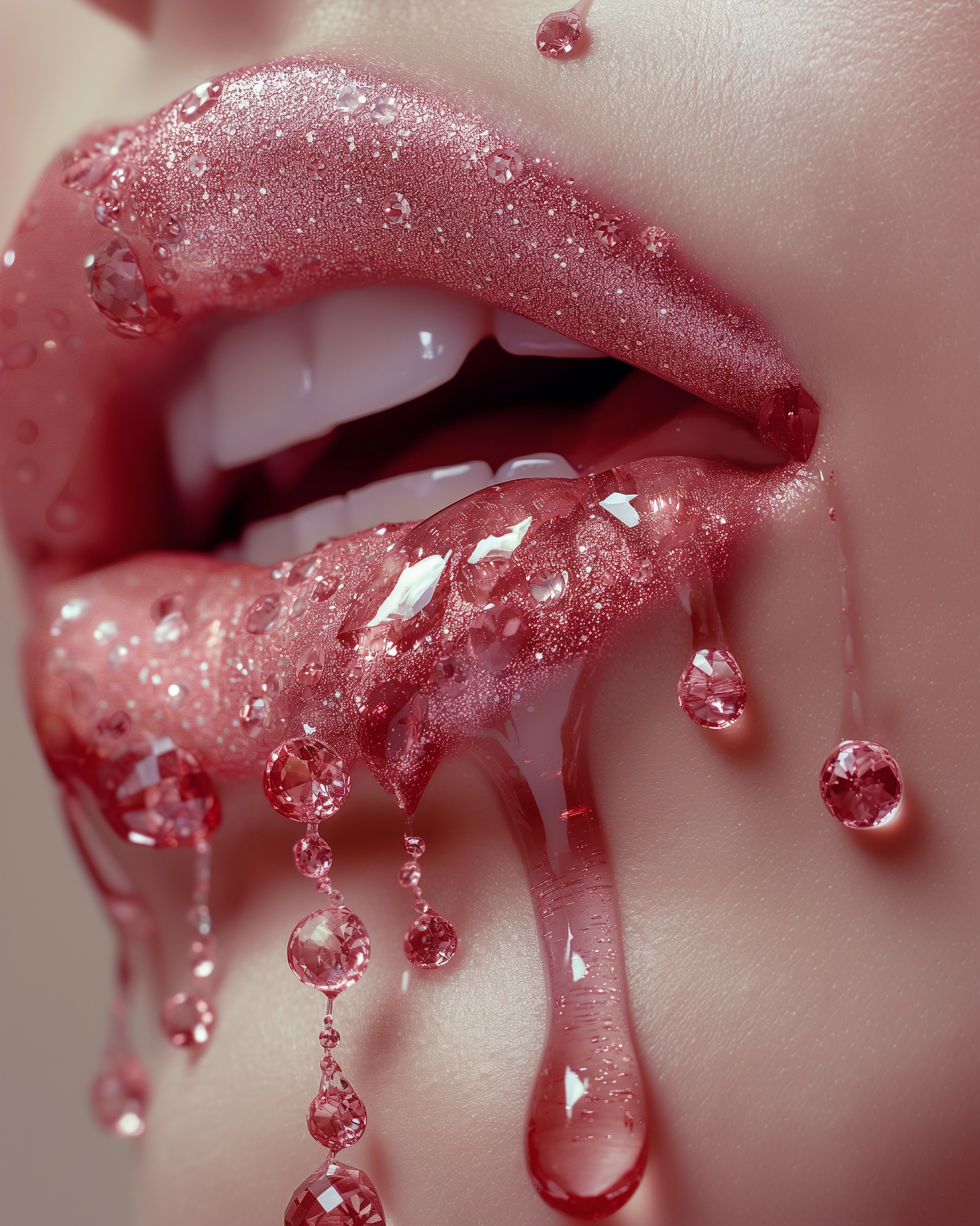 Swarovski Crystal Lips: Pink Sparkle & Red Drip