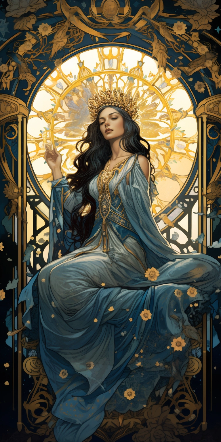 Mystical Art Nouveau Tarot: Tessa Thompson as High Priestess