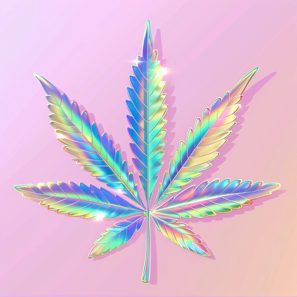 Iridescent Cannabis Icon: Rainbow-Colored Stylized Symbol