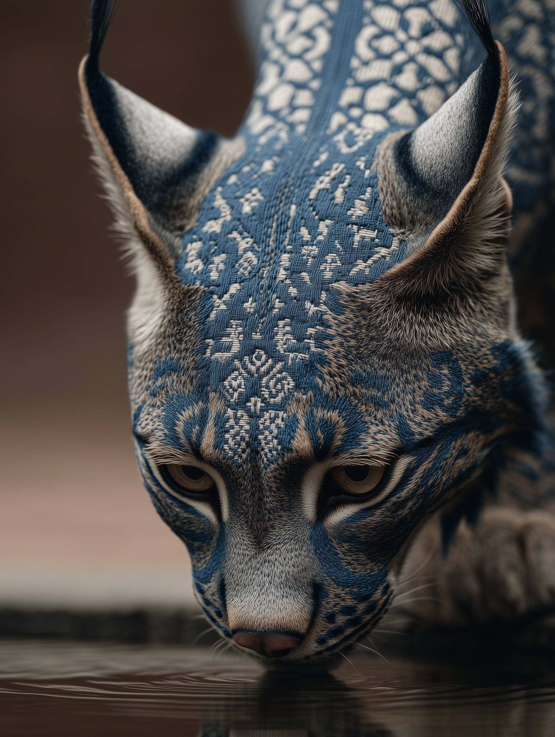Embroidered Iberian Lynx in Floral Elegance