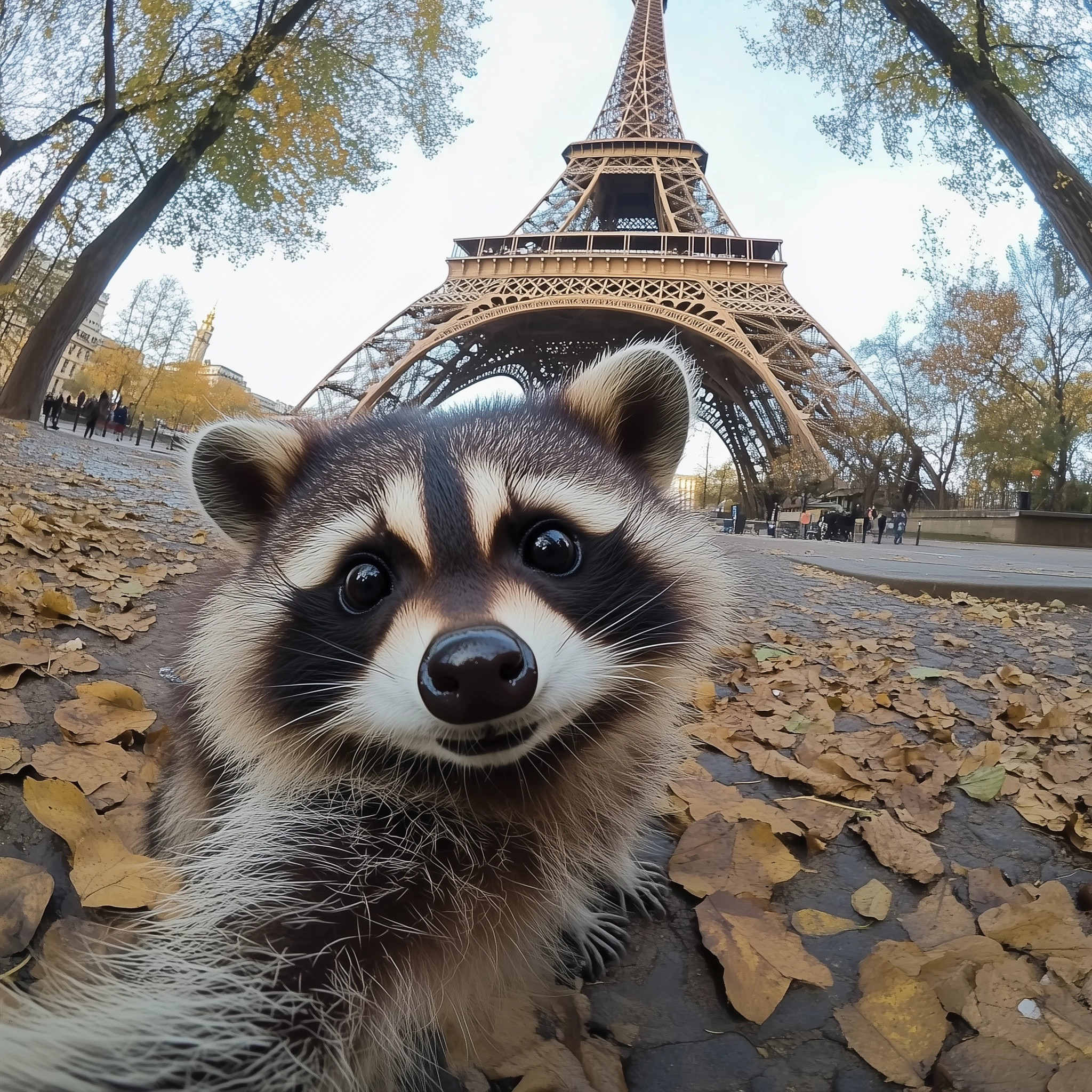 Raccoon Selfie at Eiffel Tower - Capture the Fun!