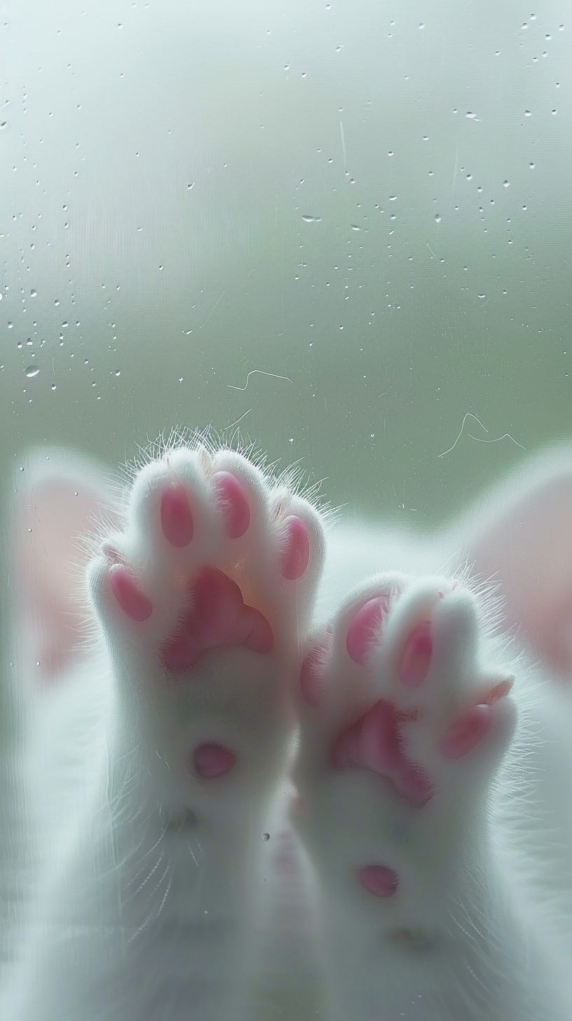 Frosted Glass Cat Claw Close-Up: Minimalist Cartoon Design