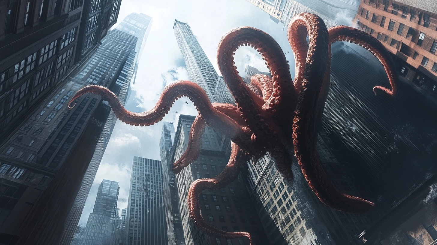 Kraken Emerges: Tentacles Tower Over Cityscape