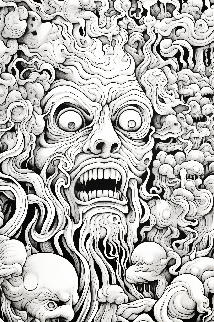 Psychedelic Cartoon Drawings: Vibrant black and white art