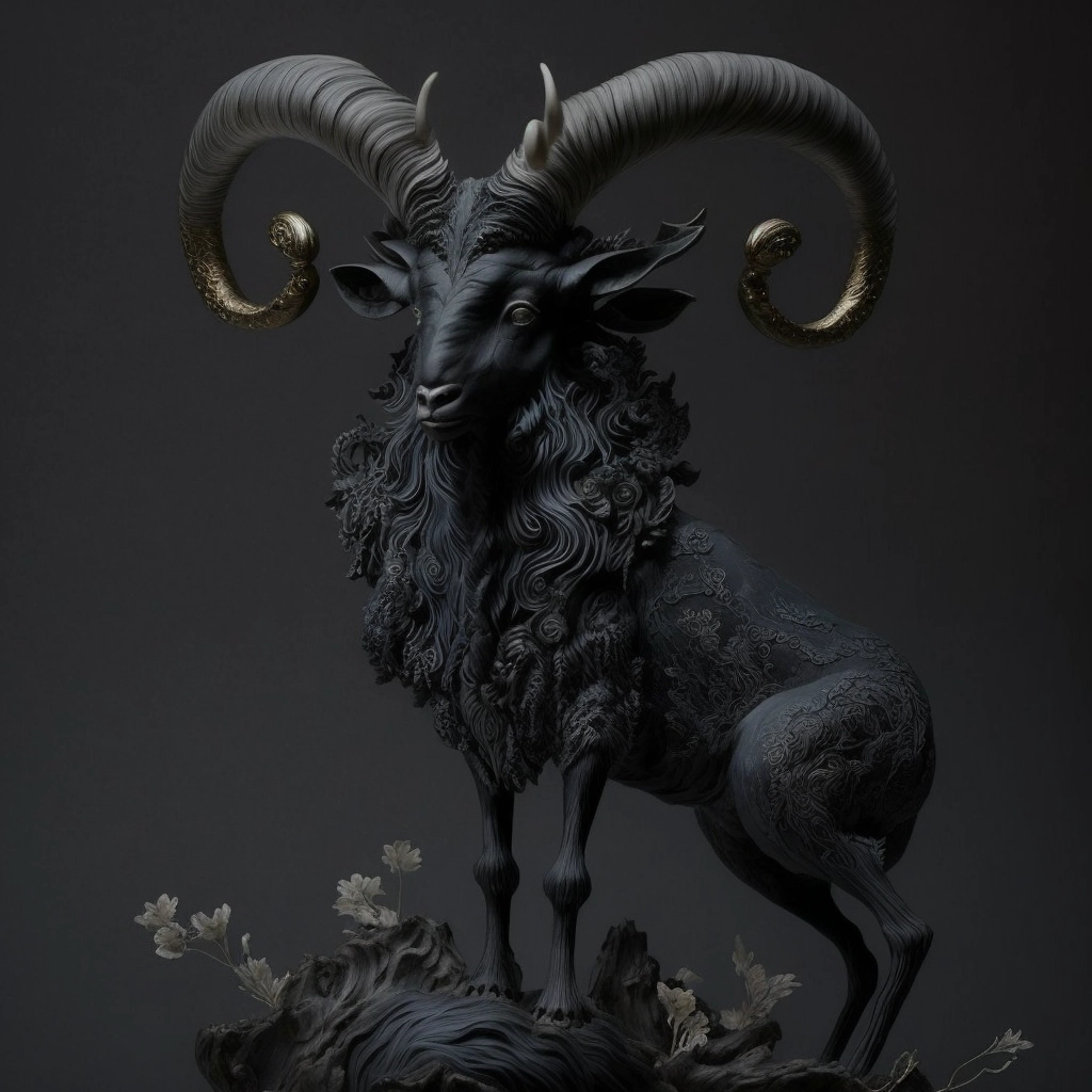 Midnight Dreams: Ethereal Goat Sculpture & Art Photography