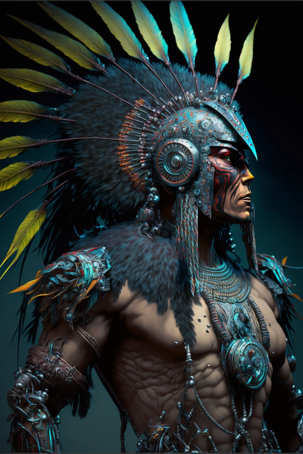 Biomechanical Native American Chieftain: Hyperrealism by Josan Gonzalez