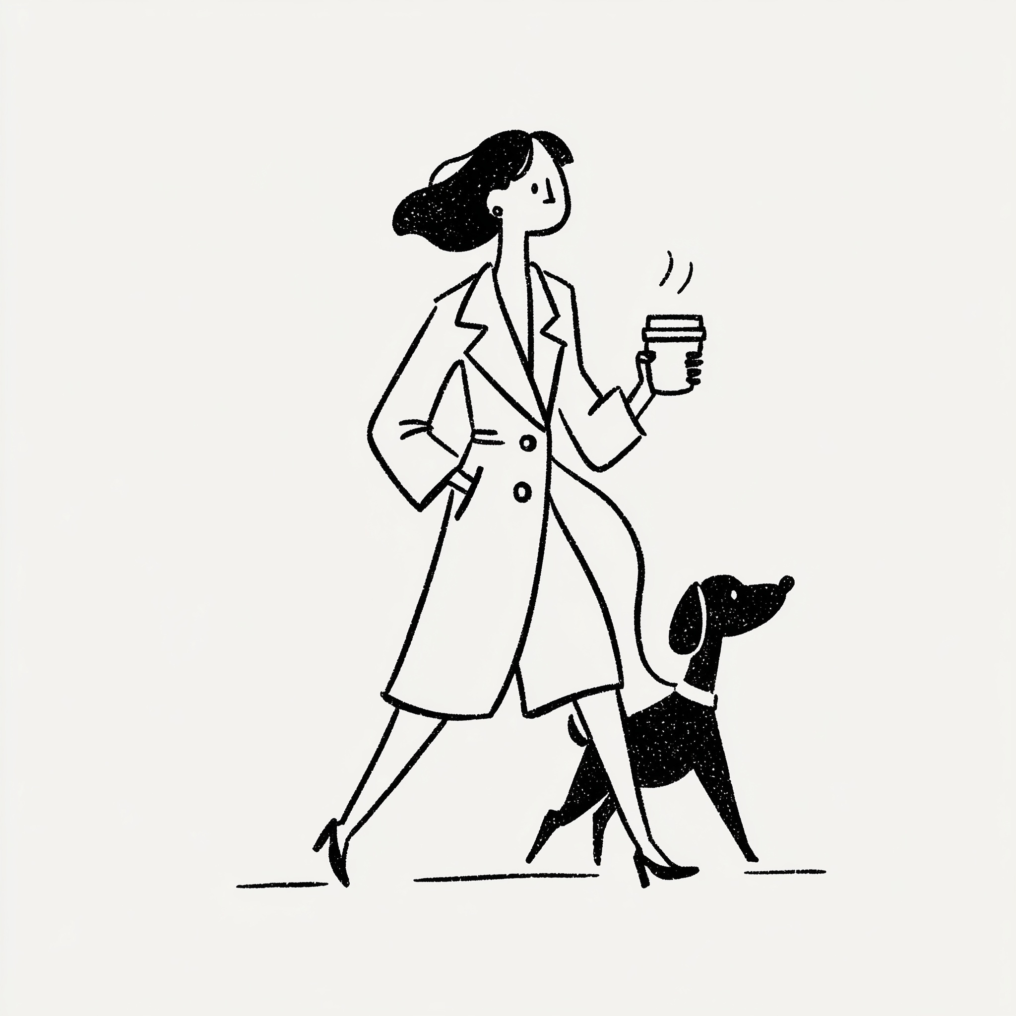 Elegant Woman with Dog: Bold Black & White Art