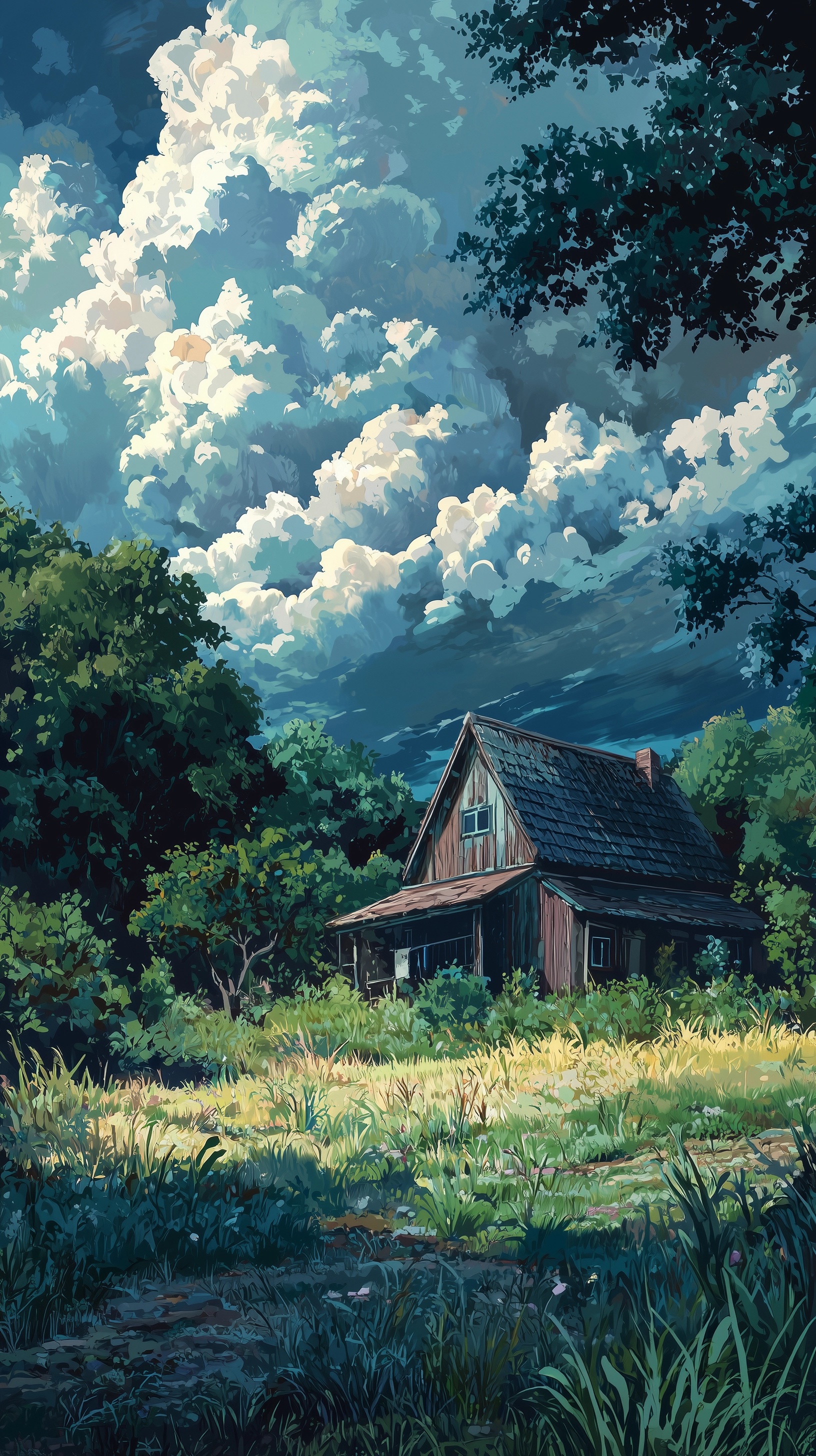 Dreamy Anime Landscape: House in a Cloudy Field