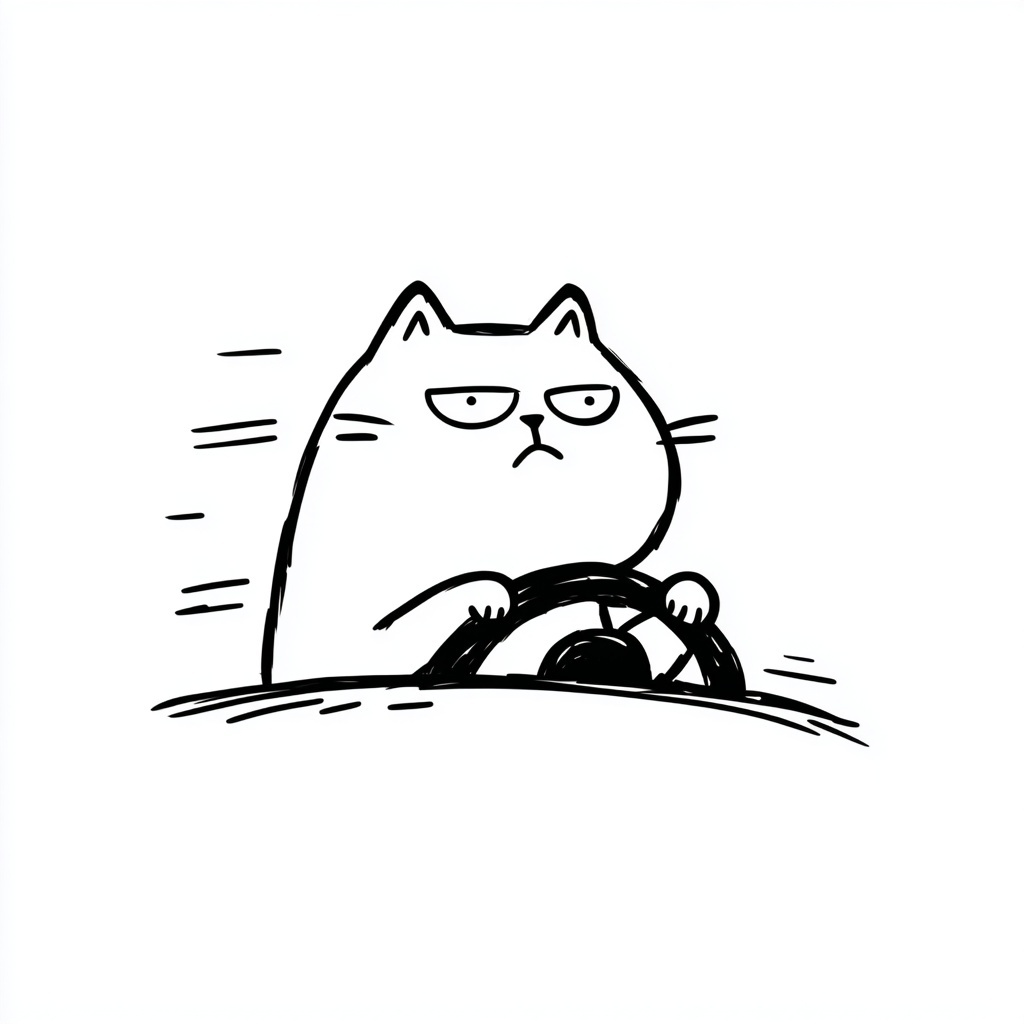 Funny Cat Driving Doodle - Bold Vector Art