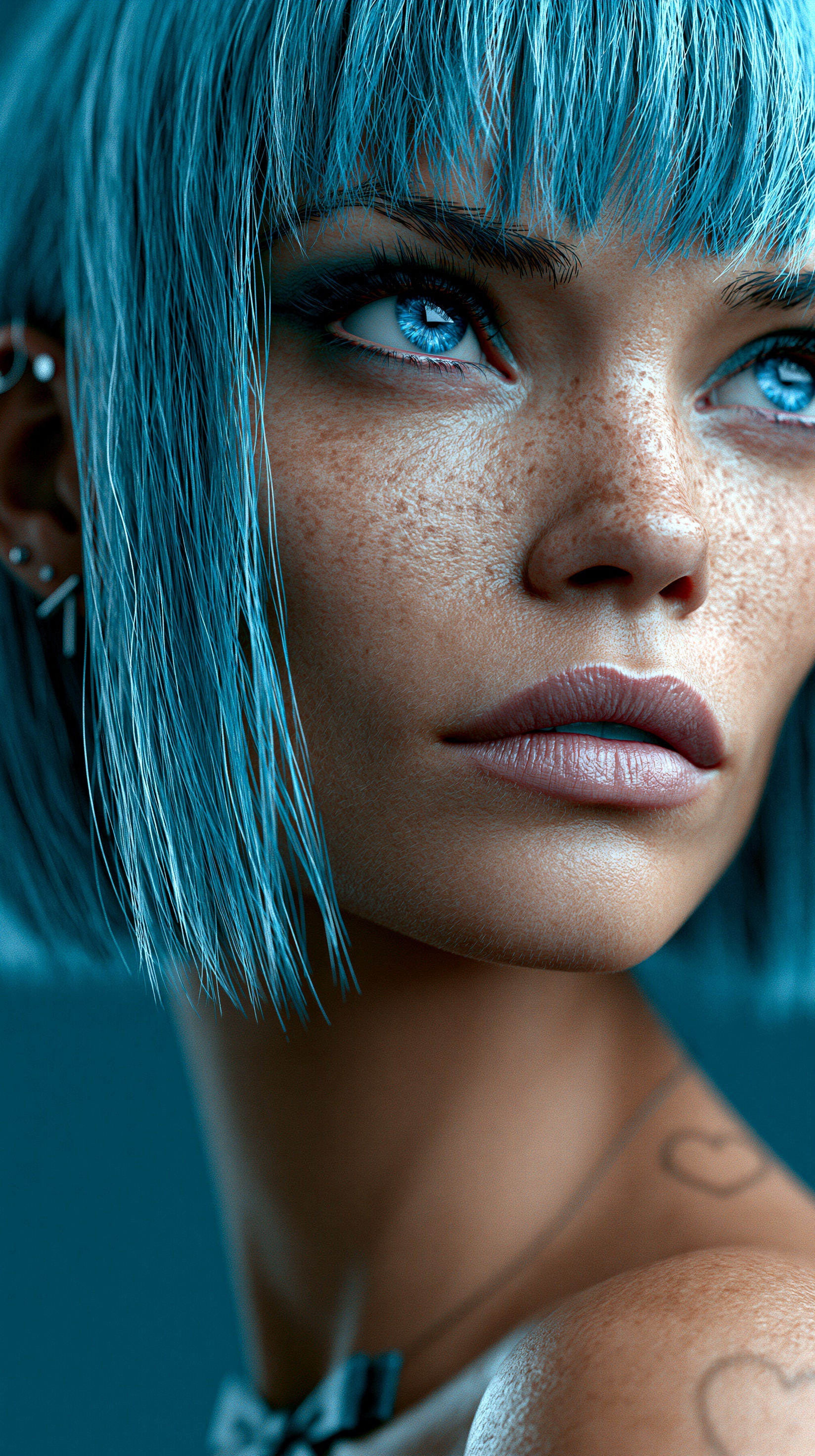 Striking Portrait of a Coral-Blue Haired Woman