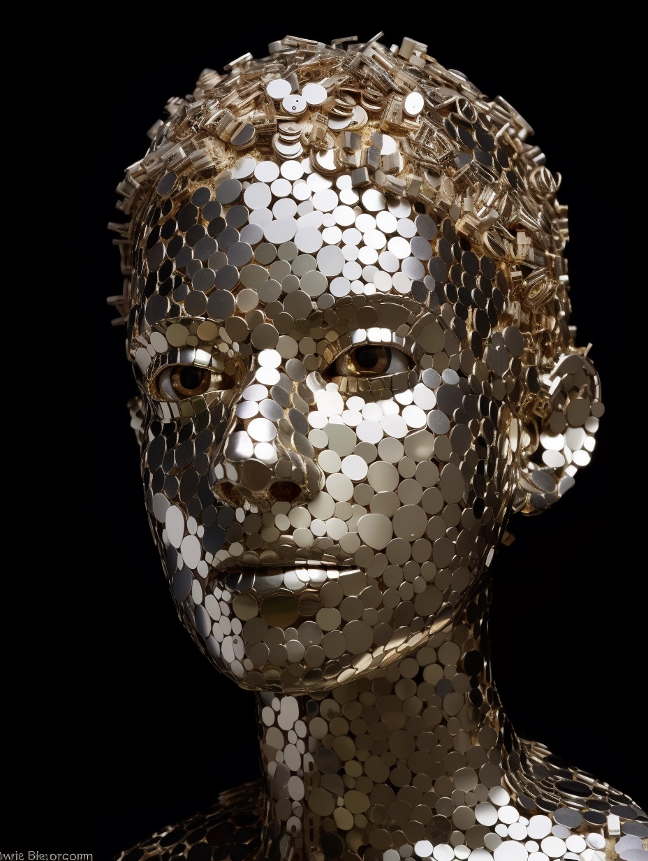 Stainless Steel Mask Art: Intricate Sculpture of a Boy