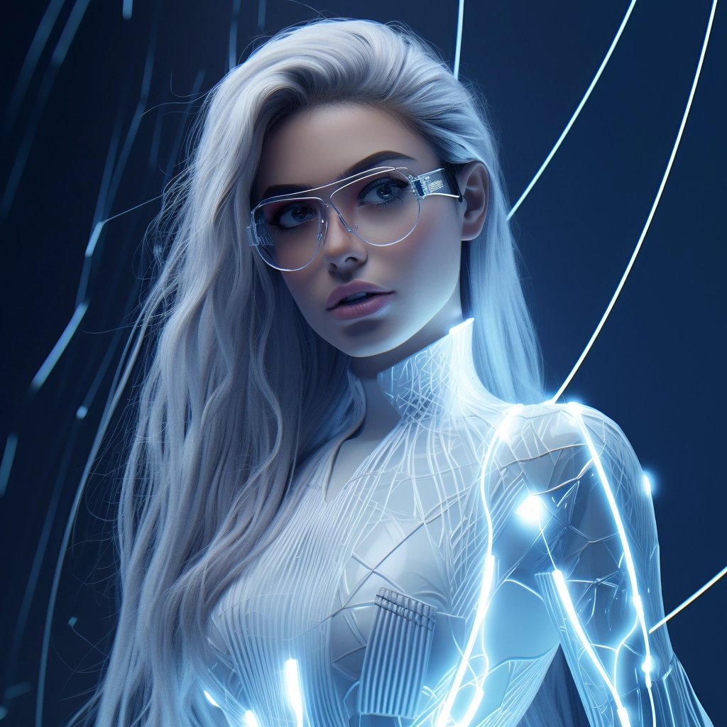 Long-haired Girl in White Turtleneck: 3D Fashion Concept