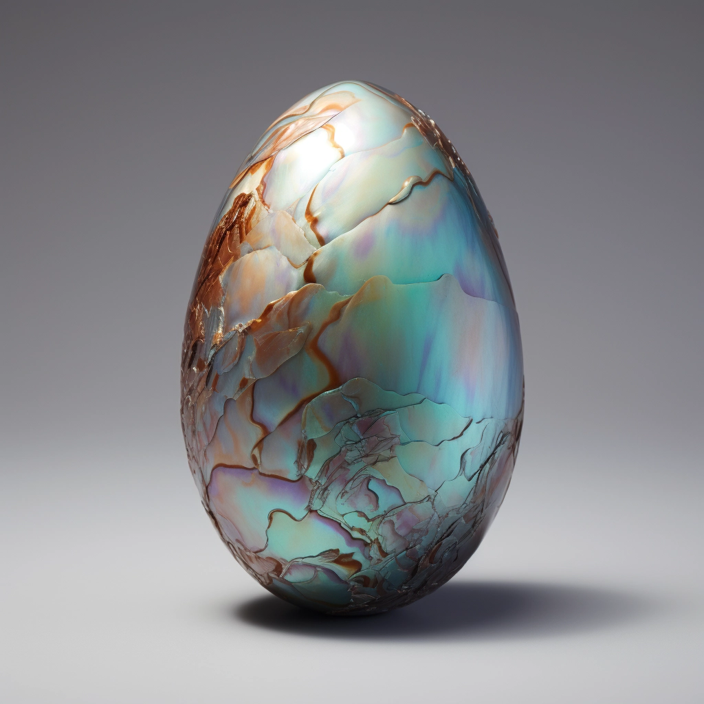 Iridescent Opalized Bird Egg - Distinctive Markings on Gray