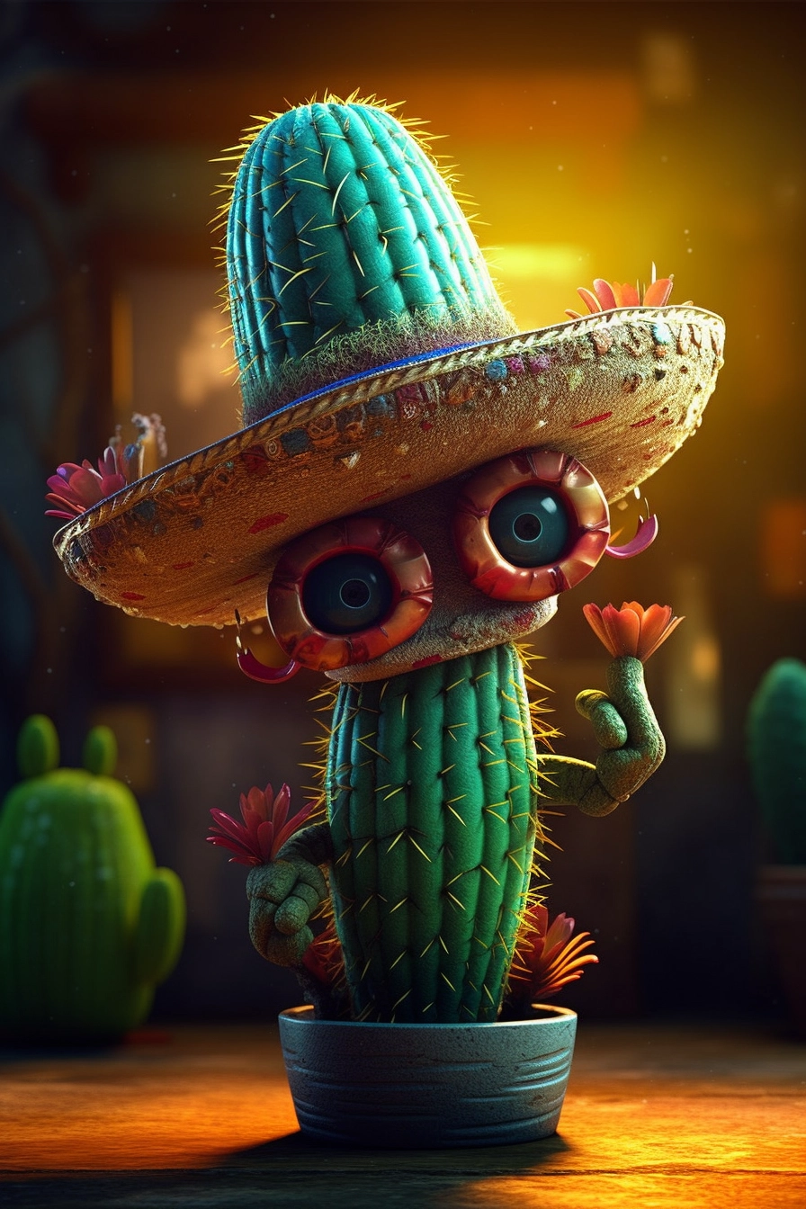 Colorful Cactus Sombrero: Realistic Photography with Magic Light