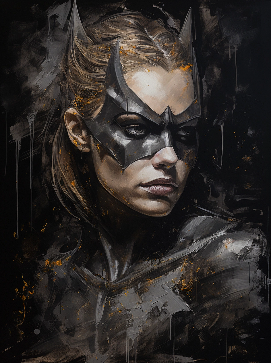 Macabre Batgirl: Dark Black & Silver Painting