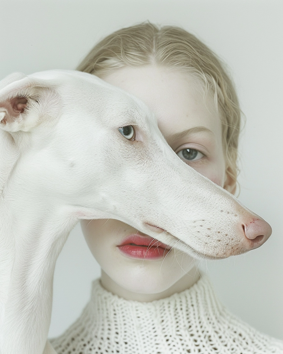 Hyperrealistic White Hound Portrait by Anne Dewailly