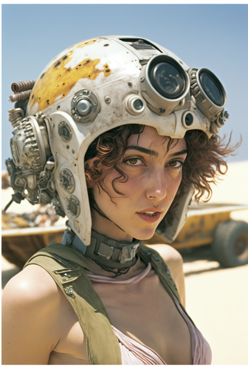 Retropunk Fighter: Stunning Beach Photoshoot with Mila Azul Lookalike