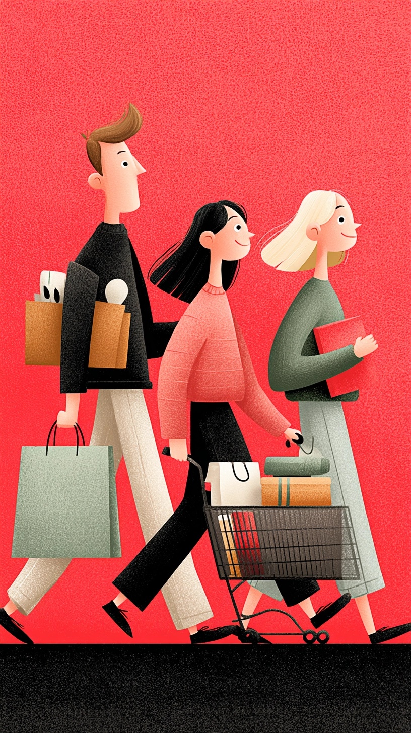 Dynamic Shopping Adventure: Vector Illustration
