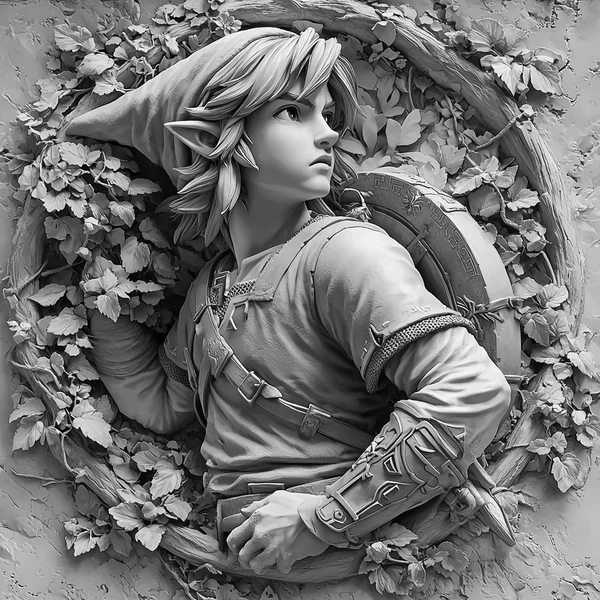 3D Depth Illusion: Link in Wooded Relief Art