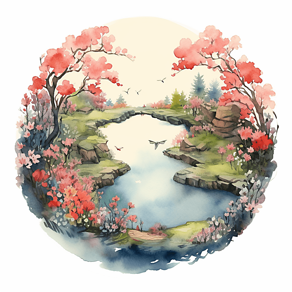 Floral Wreath Filled With a Beautiful Landscape