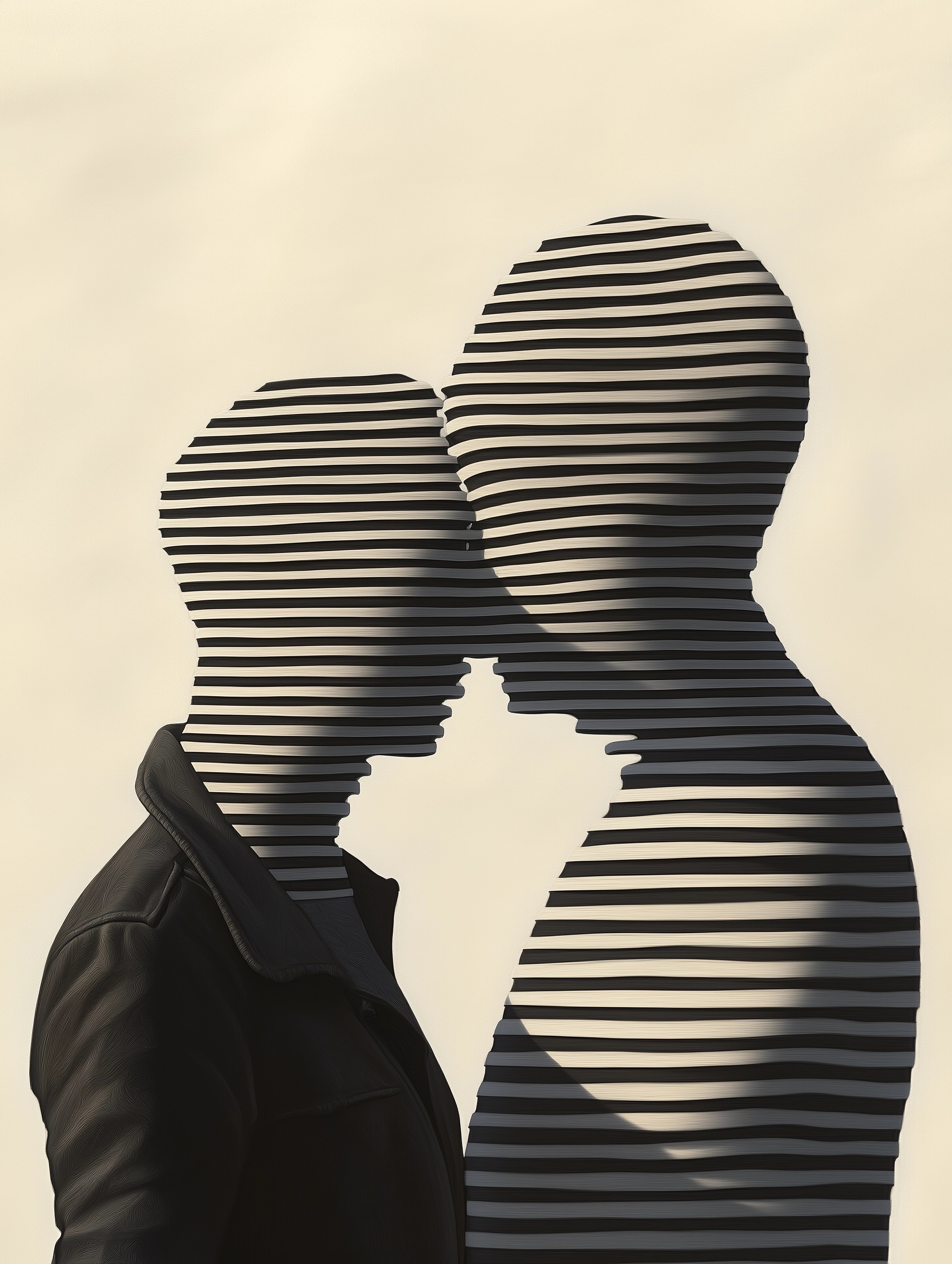 Wave-Shaped Couples: Striped Surrealism Art