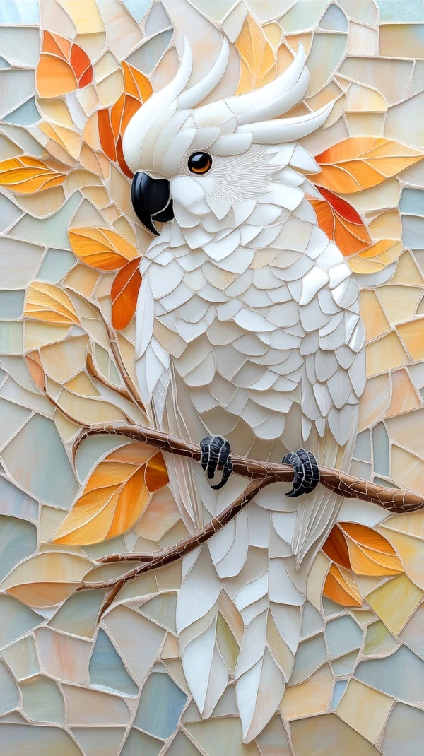 Stunning Cockatoo Stained Glass Mosaic Art