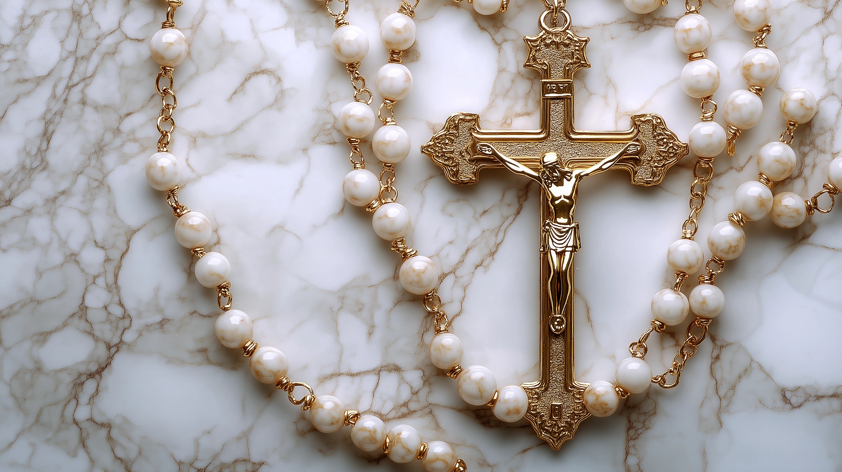 Elegant Rosary on Marble - Timeless Serenity