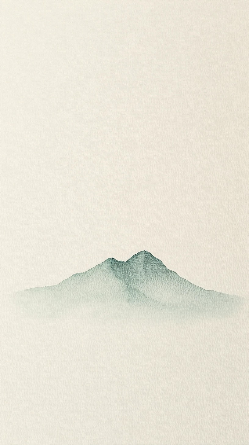 Serene Mountain Peak: Minimalist Calm in Green