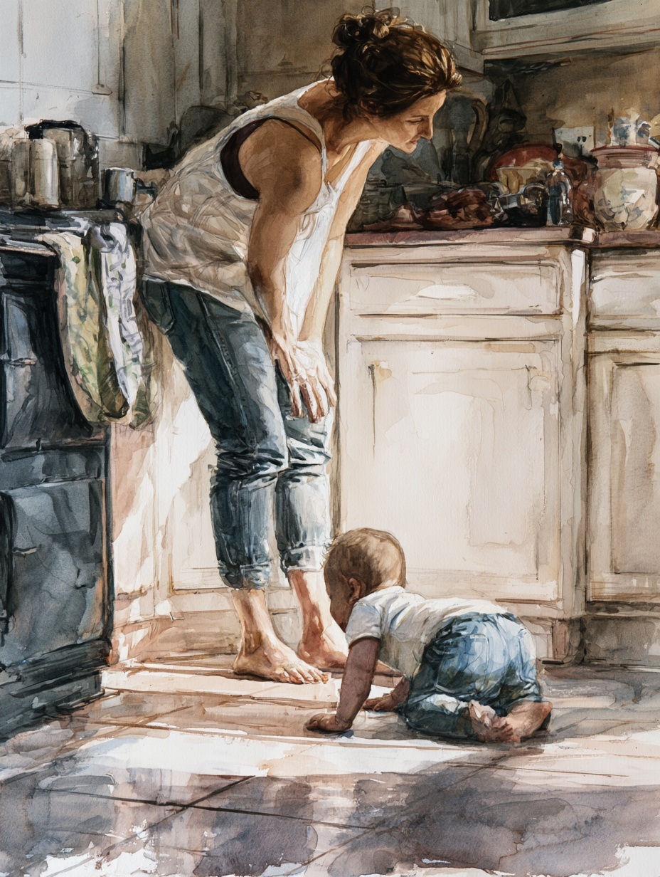 Cozy Home Moments: Mother & Baby in Watercolor