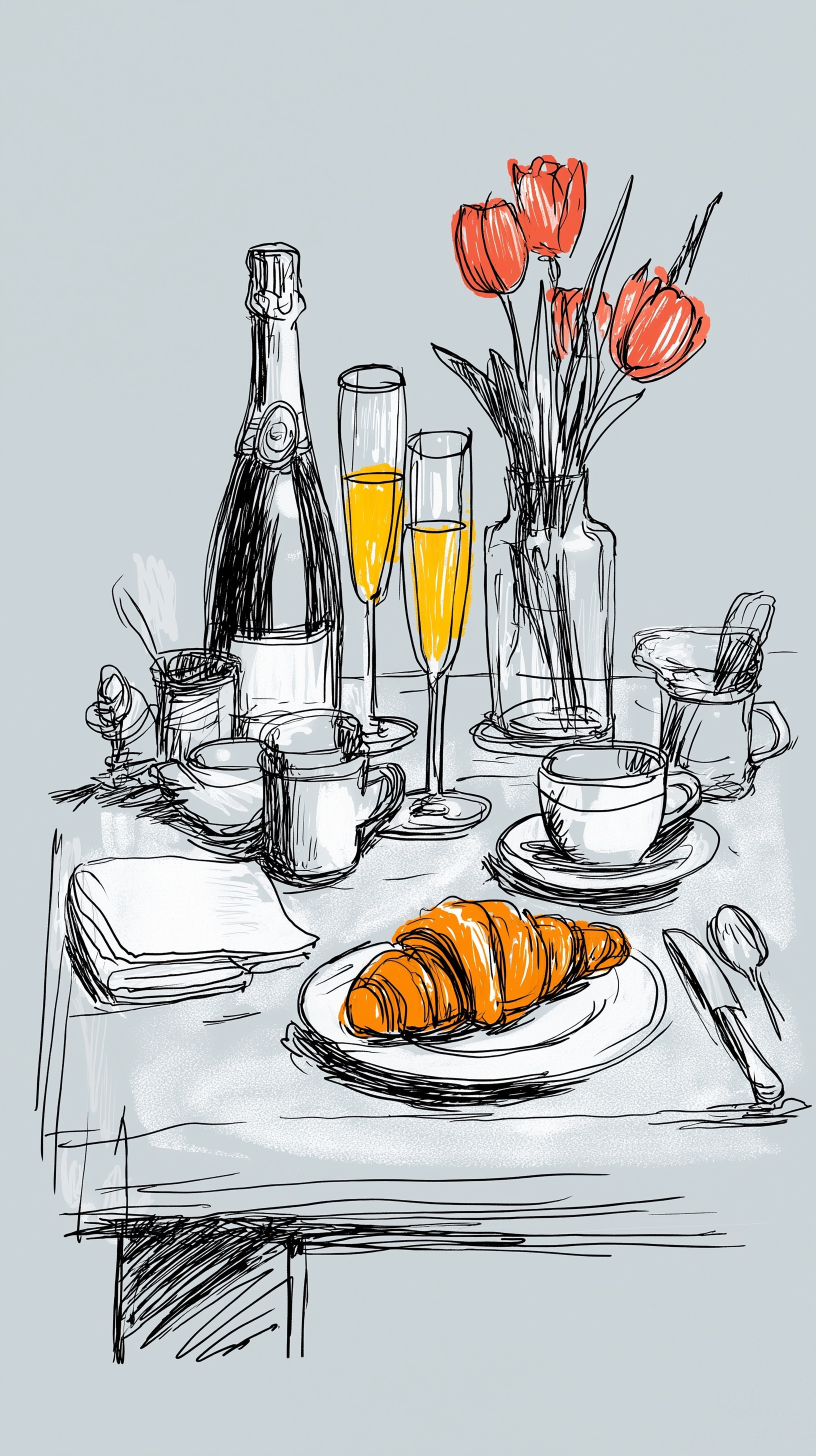 Chic Brunch Table: Champagne, Croissants & Tulips