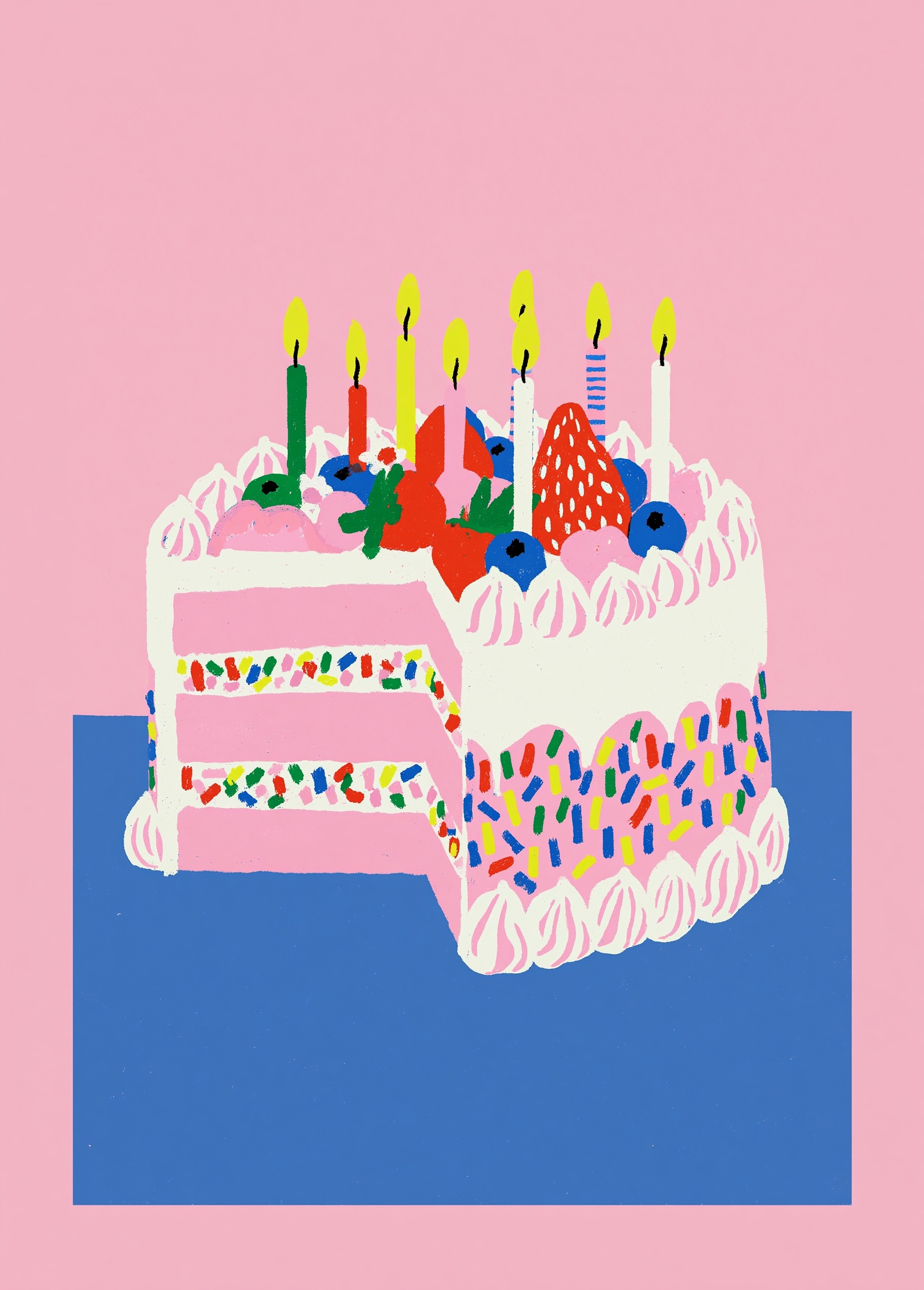 Delightful Birthday Cake Drawing on Clean Canvas
